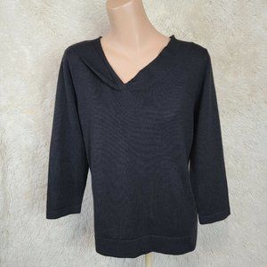 Coldwater Creek Women's Size M? 3/4 Sleeve V-neck Sweater Black Marino Wool K